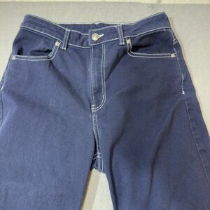 H&M Divided Womens dark blue high-waisted wide leg Jeans Sz 8 White Stitch